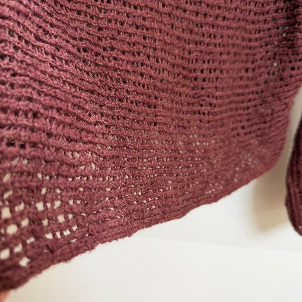 Billabong Womens Burgundy Open Knit Lace Up Sweater Small Boho Coastal Festival - Picture 5 of 10
